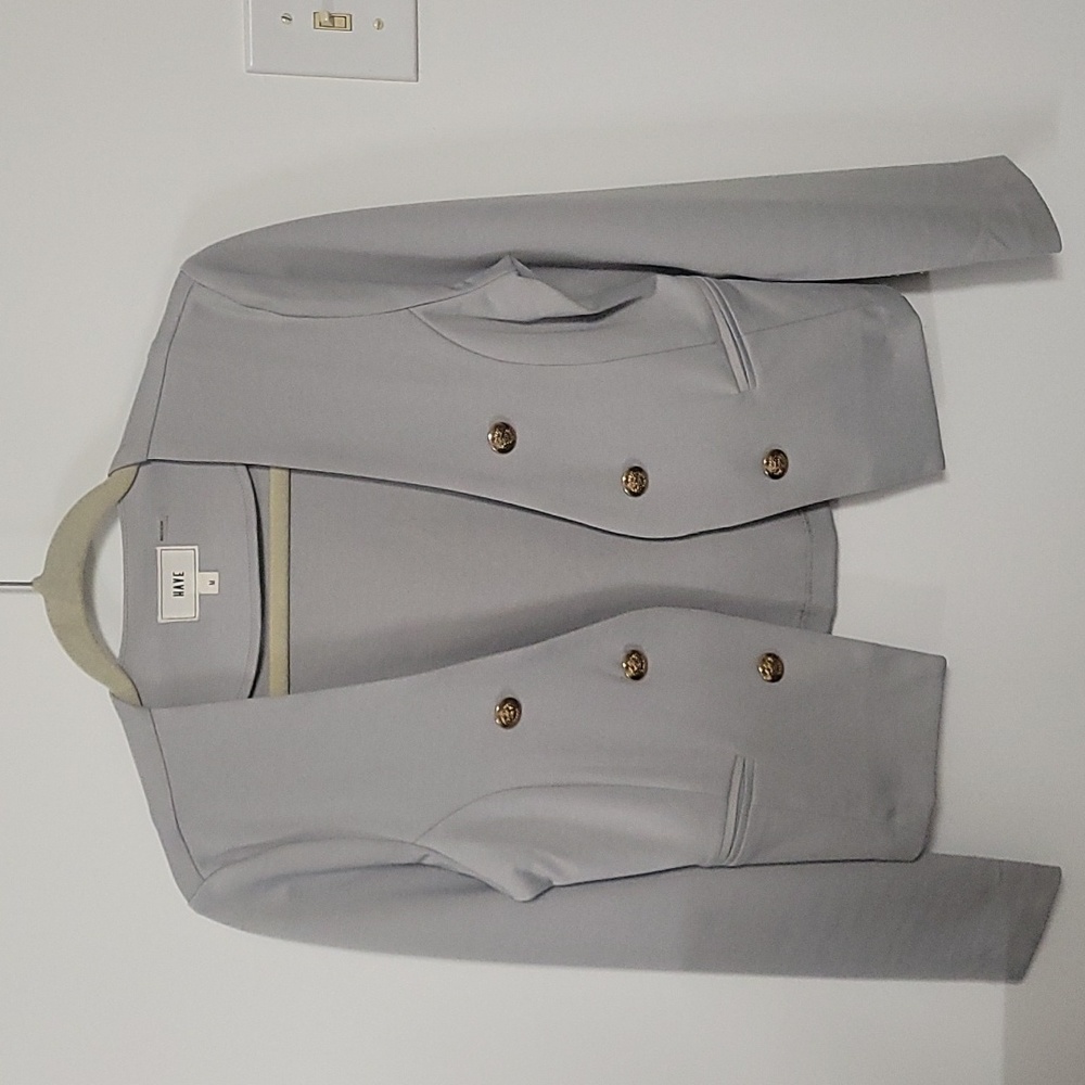 Gray fitted blazer with gold buttons M